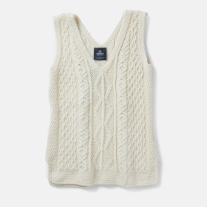 Aran V Neck Slipover in Cream