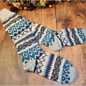 Hand Knitted Long Fair Isle Socks  sizes  M, L