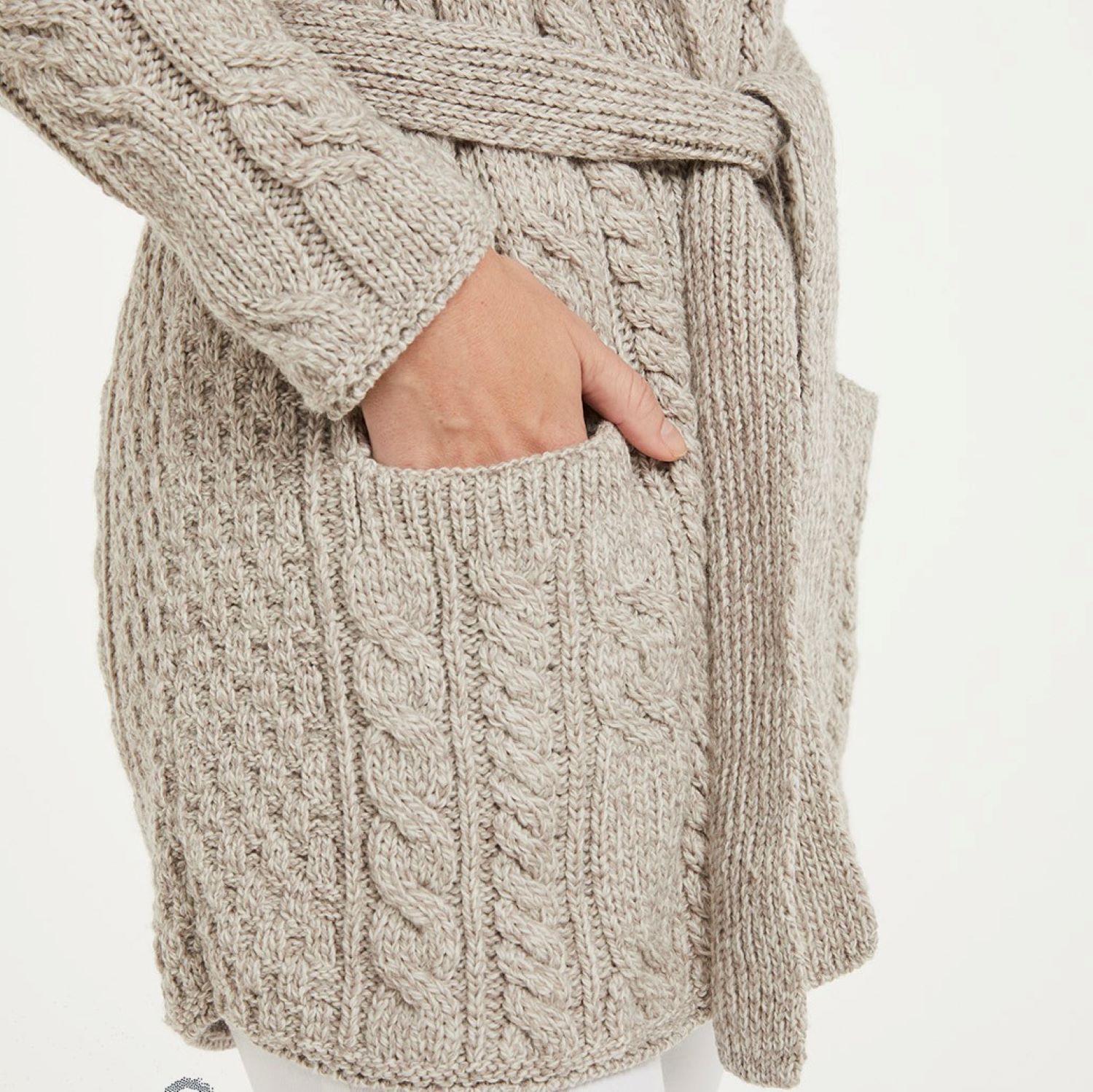 Shawl Neck Aran Cardigan in Soft Merino