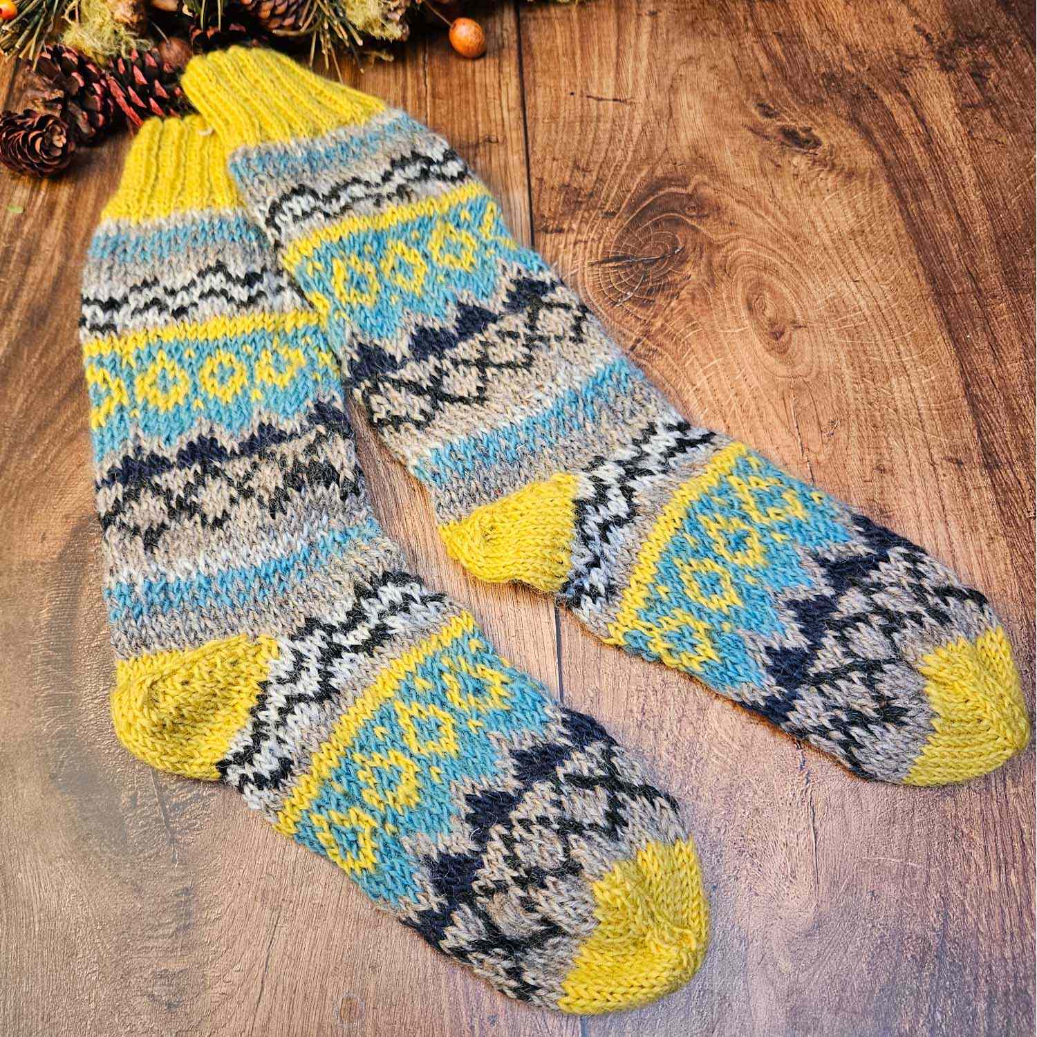 Hand Knitted Fair Isle Socks sizes  M, L - Orla