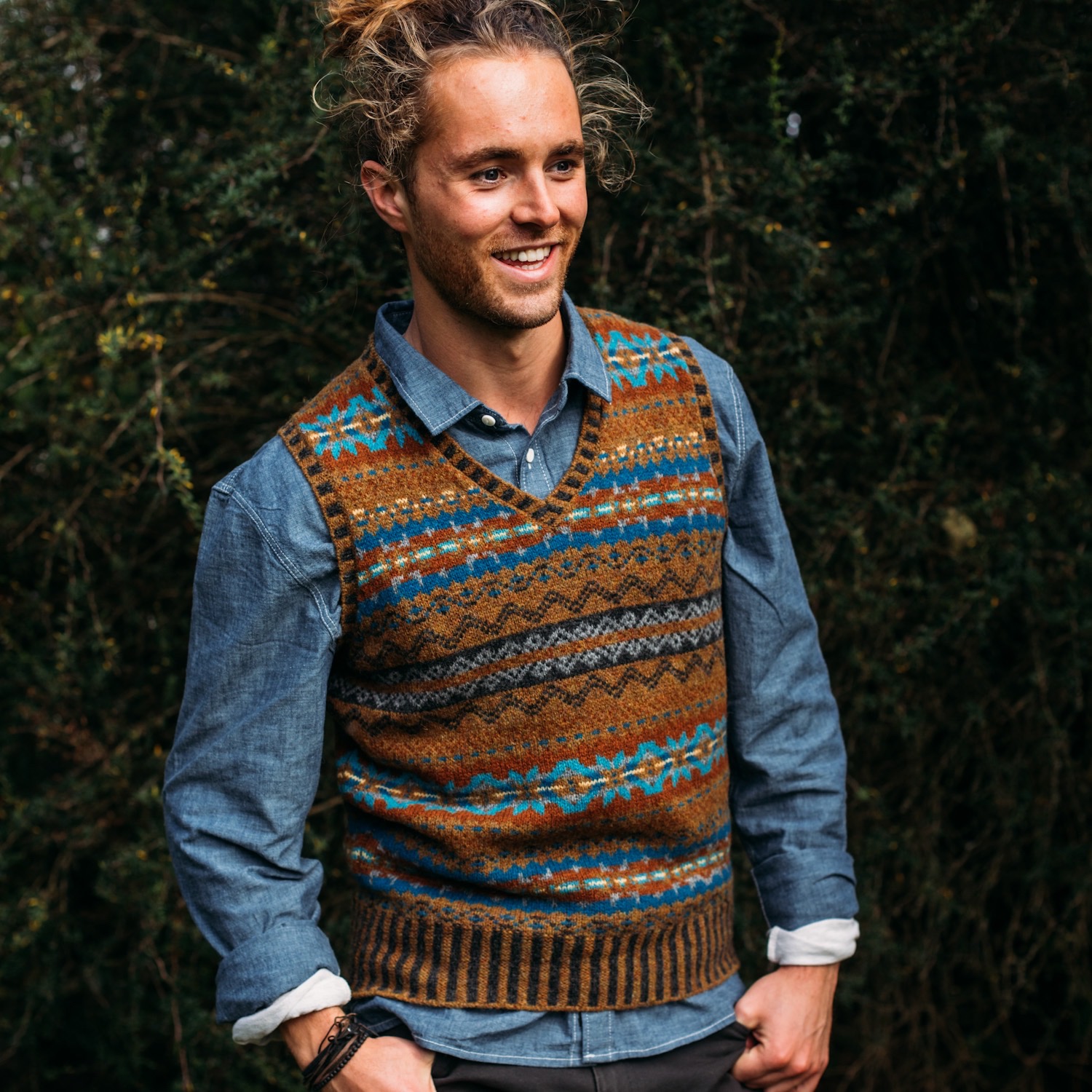 Eribe Brodie Fair Isle Vest Drift Wood