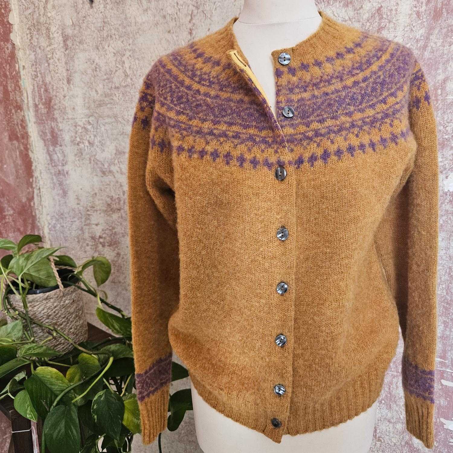 Harley of Scotland brushed wool cardigan Gold Dust Timeless